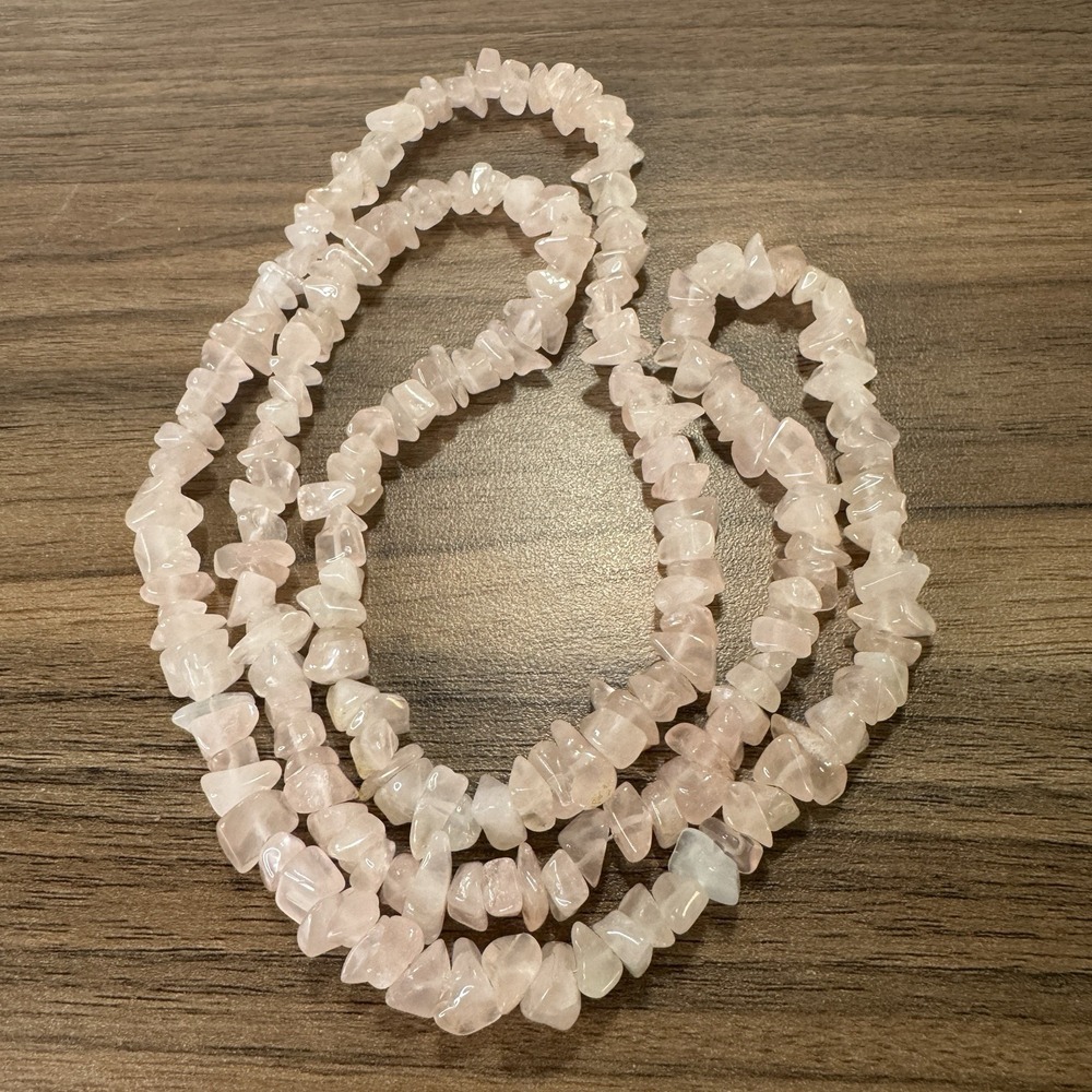 Genuine Rose Quartz Chip Necklace 36" Vintage Necklace Long Pink Necklace‎